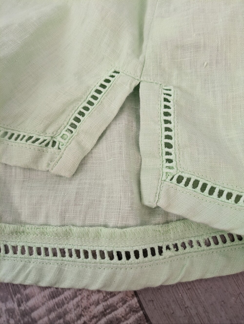 Liz Claiborne Green Linen Button Up Tunic Shirt Women's Size L Beachy Coastal - Picture 6 of 8